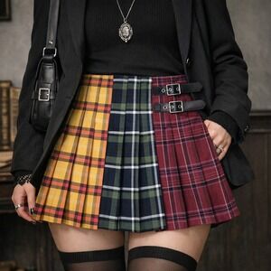NEW Women XL 15 17 Plaid Pleated Mini‎ Skirt Dark Academia Goth Grunge School